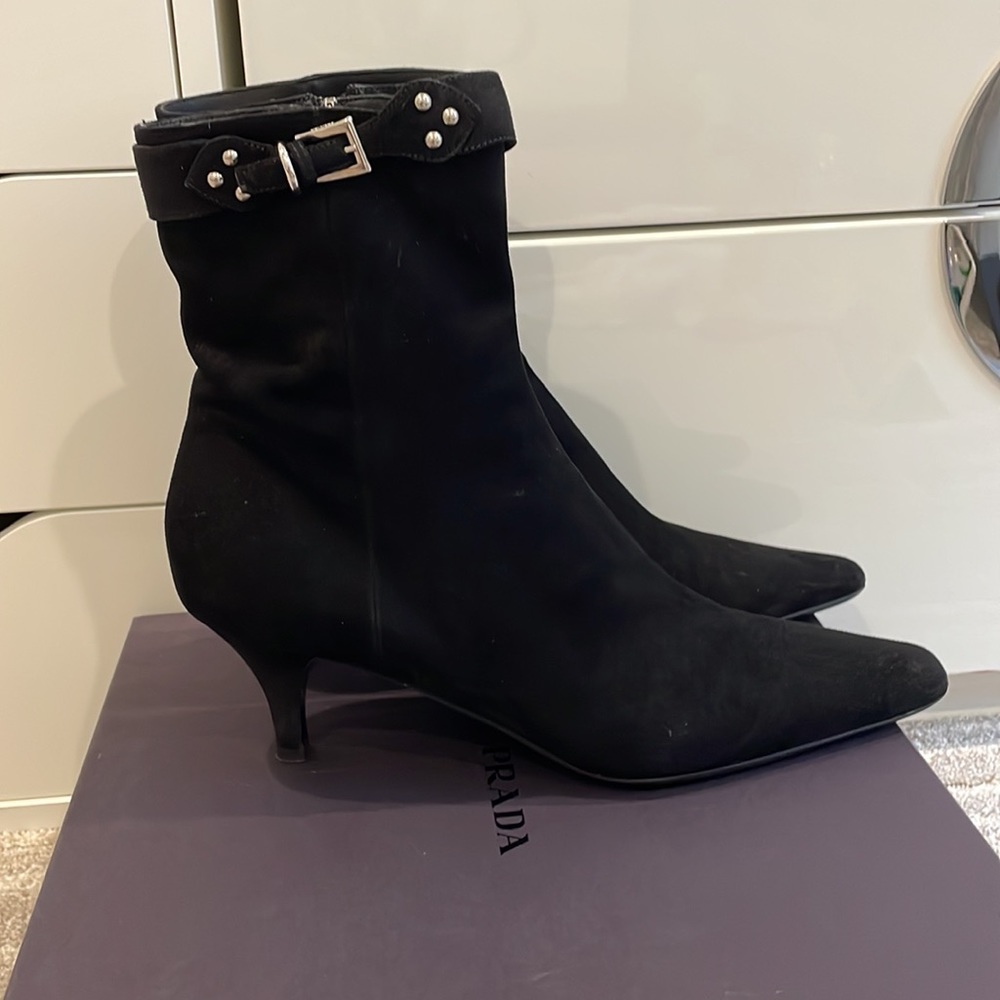 Prada black Suede Ankle boots with heel Booties vintage
